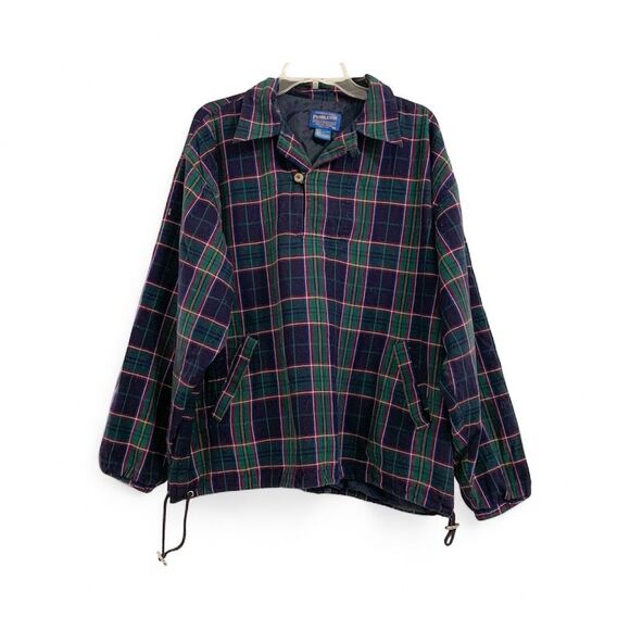Pendleton Vintage 1/4 button tartan plaid pullover windbreaker pocket XL - Picture 1 of 10
